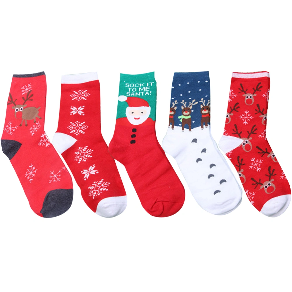 5Pairs Unisex Pattern Colorful Cotton Screw Socks Christmas Style (A)