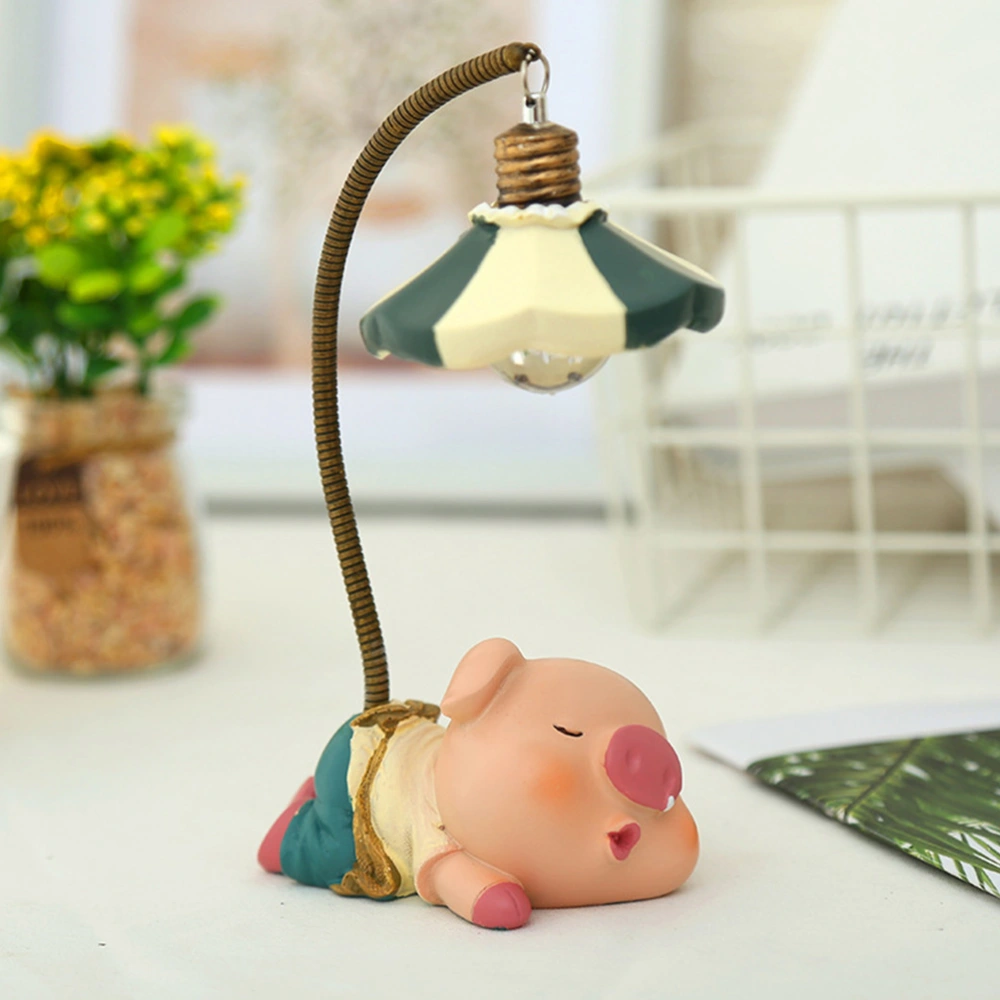 Piggy Night Lamp Resin Piggy Night Light Night Lamp Desktop Adornment Micro Landscape Adornment (Pout Pig Lamp)