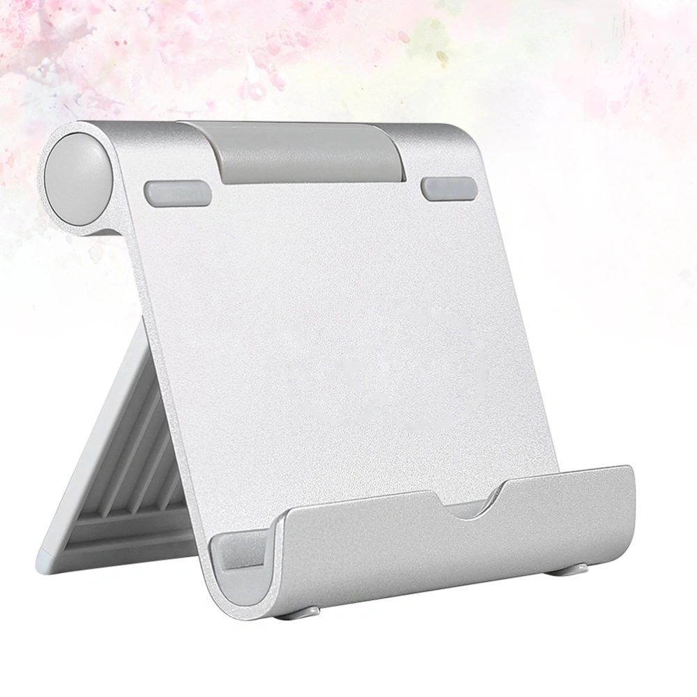 1pc Aluminum Alloy Tablet Phone Holder Creative Desktop Compatible Phone Base Bracket for Smart Phone (Silver)