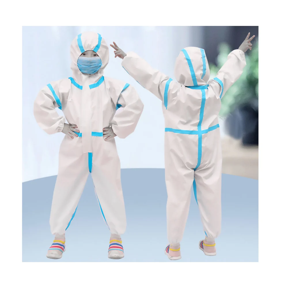 Disposable Nonwoven Coverall Full Security Protective Clothes Breathable Dust-proof Hooded Coat Labour Costume Suit for Child- Size 110 (Suitable for 100-120cm Kids)