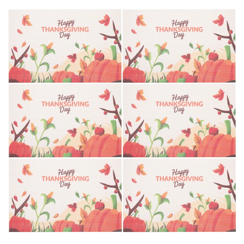 6Pcs Thanksgiving Day Placemat Festival Placemat Heat-Insulated Table Mat Tableware Mat