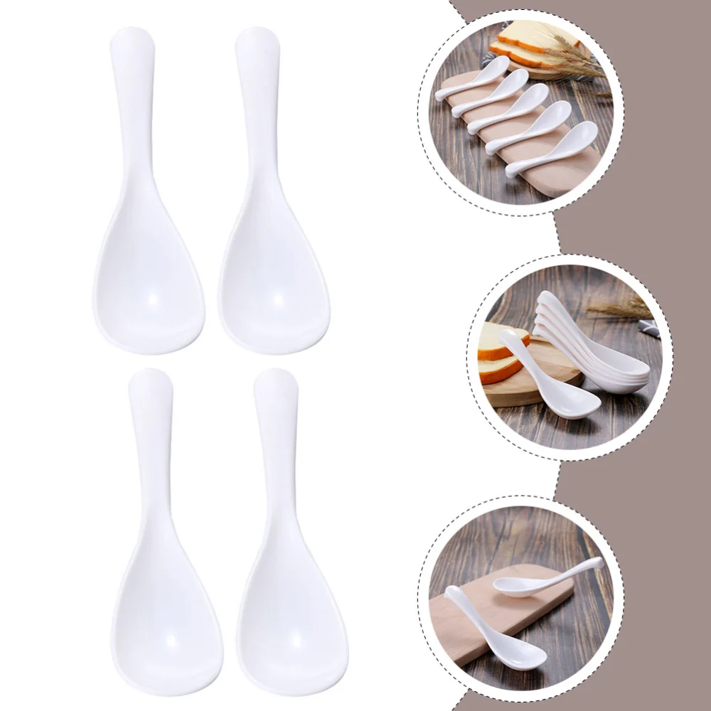 5Pcs Household Small Scoop Restaurant Soup Spoons Plastic Spoon (White)