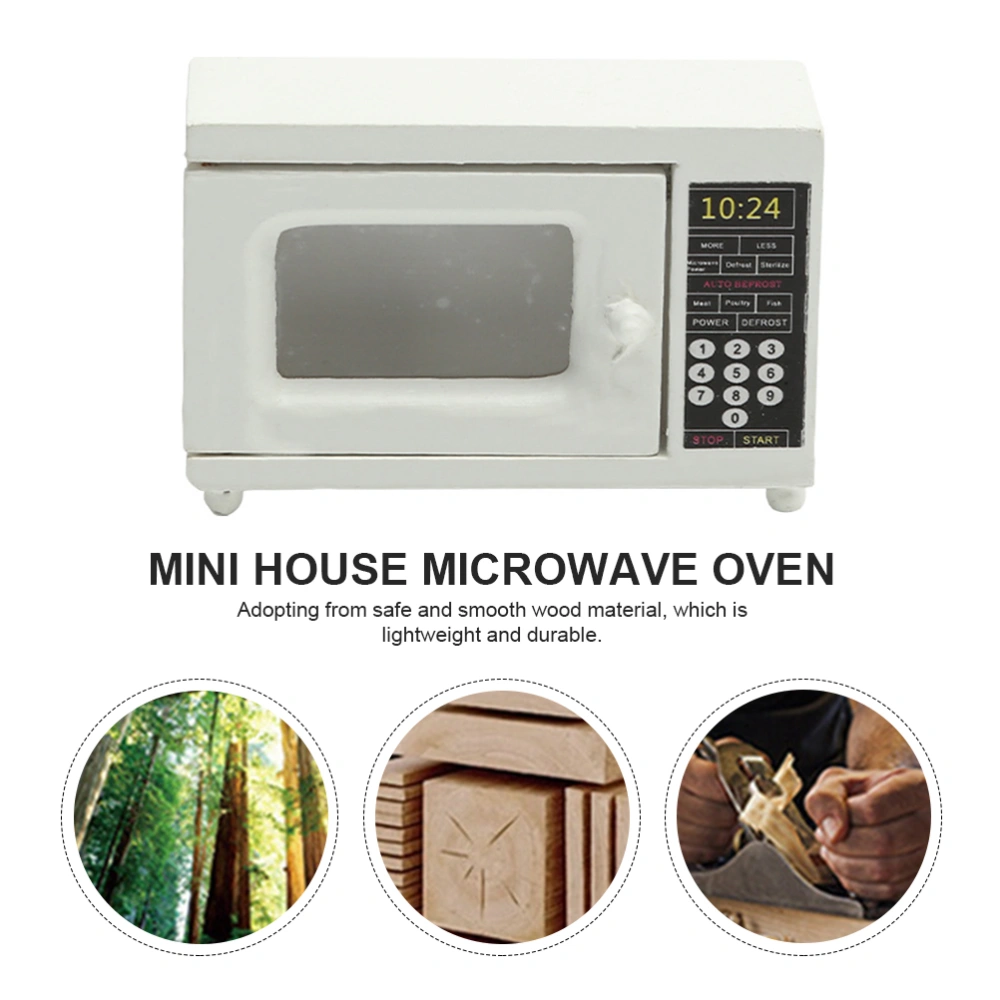 Mini House Microwave Oven Decor Wooden Craft Miniature Ornament Photography Prop