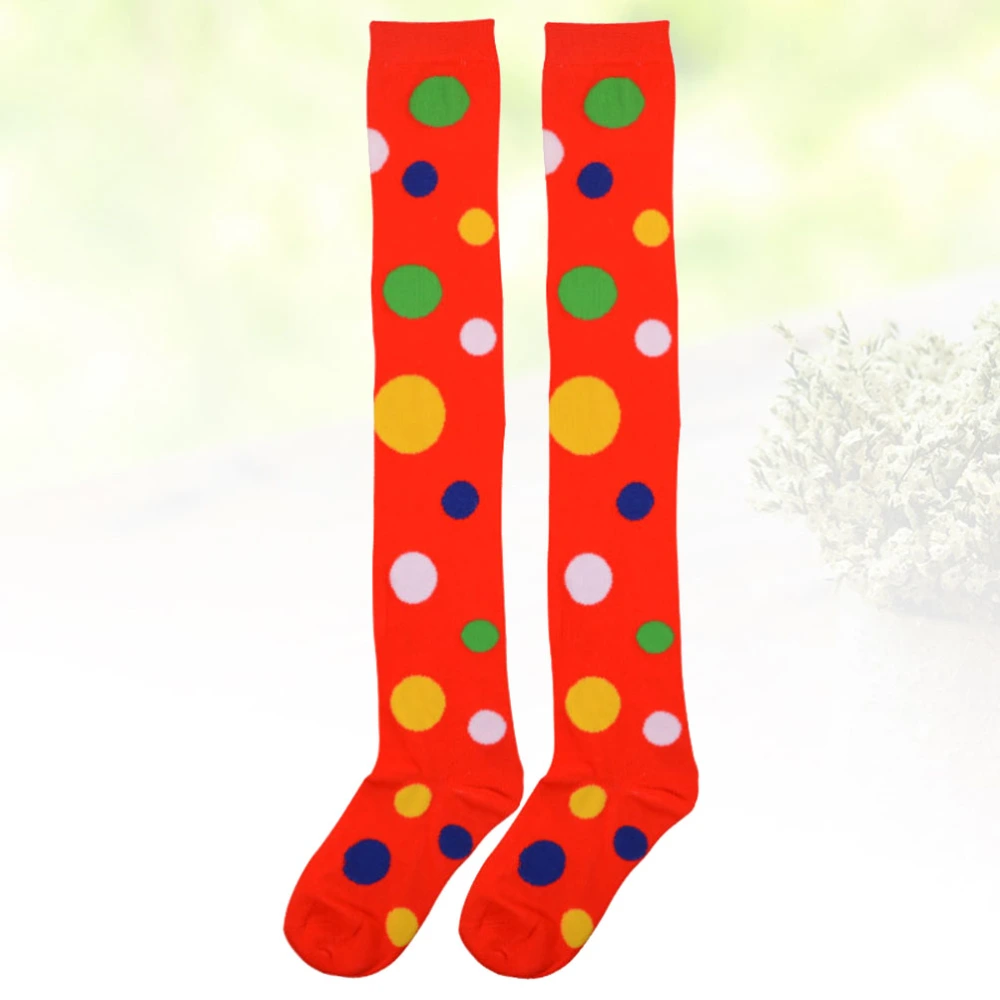 1 Pair Clown Cosplay Stockings Dot Pattern Over The Knee High Socks Long Socks Party Dress Up Performance Dance Socks (Red)