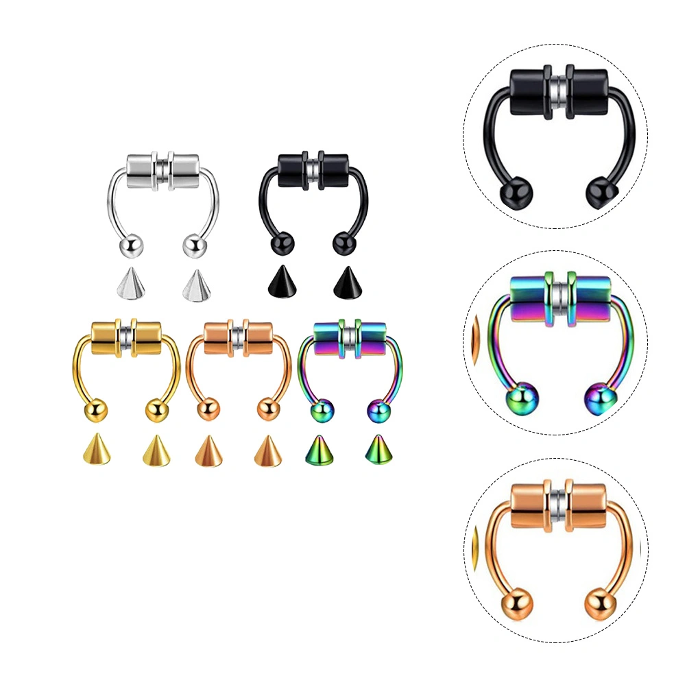 5pcs Chic Stainless Steel Nose Rings Magnetic Nose Rings Fashion Accessories