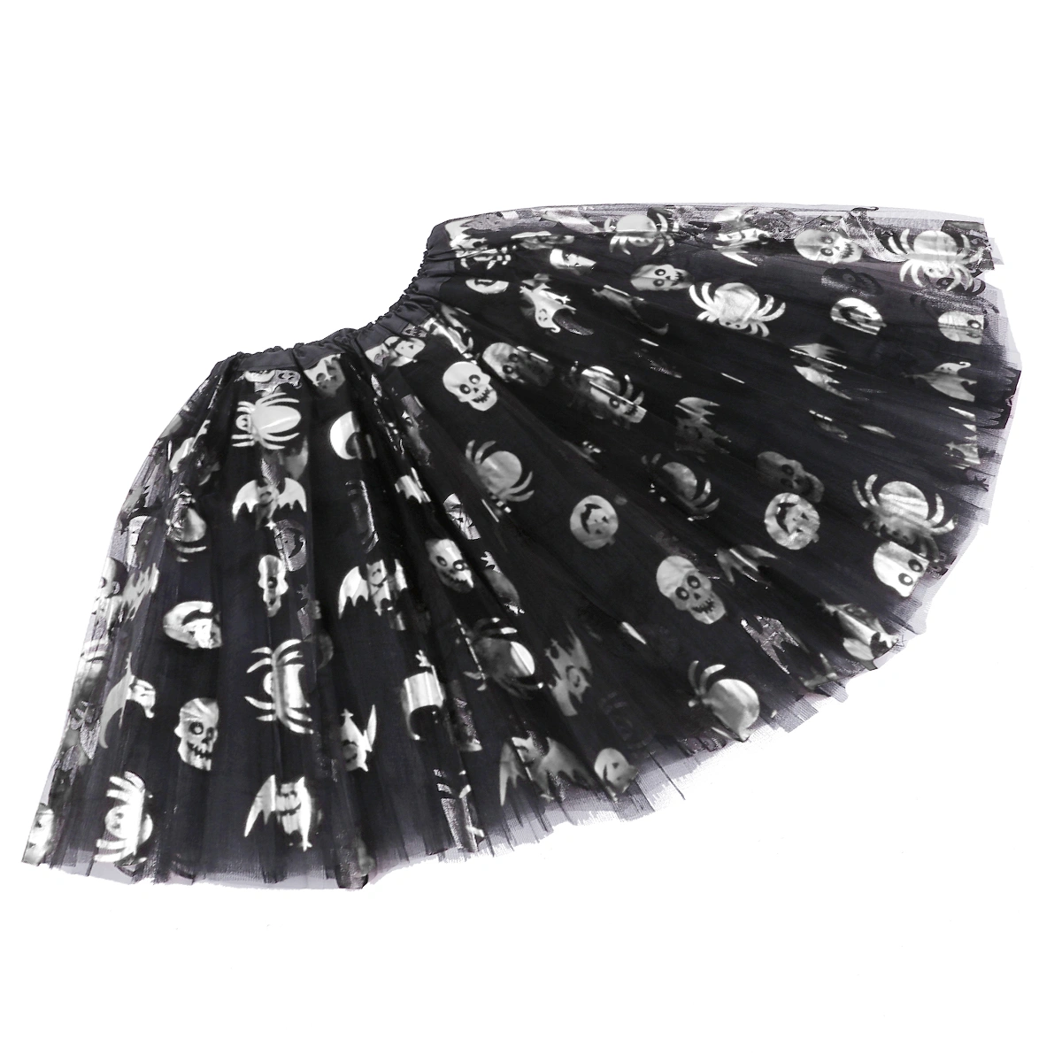 1pc Halloween Costume Adult Classic Tutu Skirt Three Layer Tulle Skirt for Halloween Festival Stage Show(Silver Skull Style for Adult)