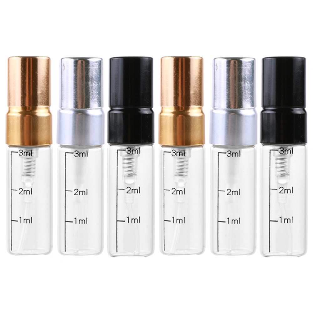 6 Pcs 3ml Scale Spray Bottle Glass Small Empty Spray Bottle Perfume Liquid Dispenser for Make up and Skin Care Use (Golden, Silver, Black Style)