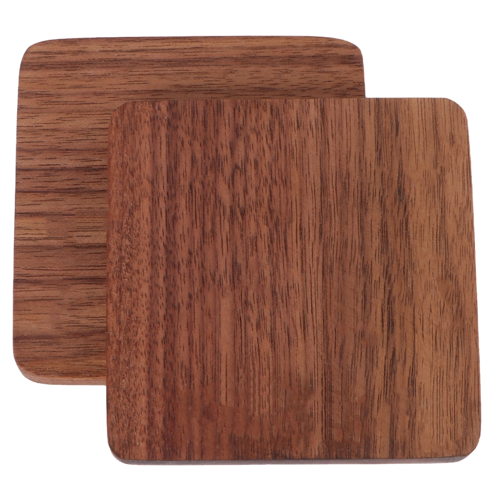 2pcs Wooden Coaster Japanese Style Non-slip Cup Mat Heat Insulation Pad for Home Restraurant Hotel (Walnut Wood Square Shape Thickened Style)