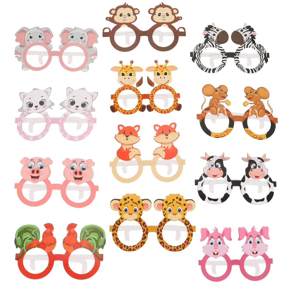 12Pcs Party Glasses Kids Animal Shaped Glasses Birthday Paper Glasses Party Photo Props