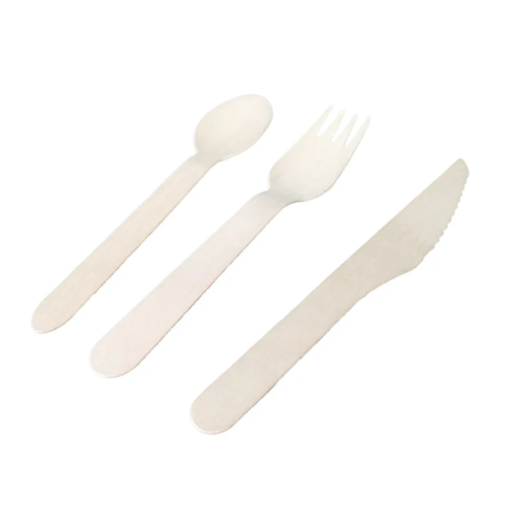 12set Biodegradable Disposable Cutlery Set Wooden Silverware Dinner Utnesils Salad Dessert Plates Spoons Forks Knives(Knife + Fork + Spoon)