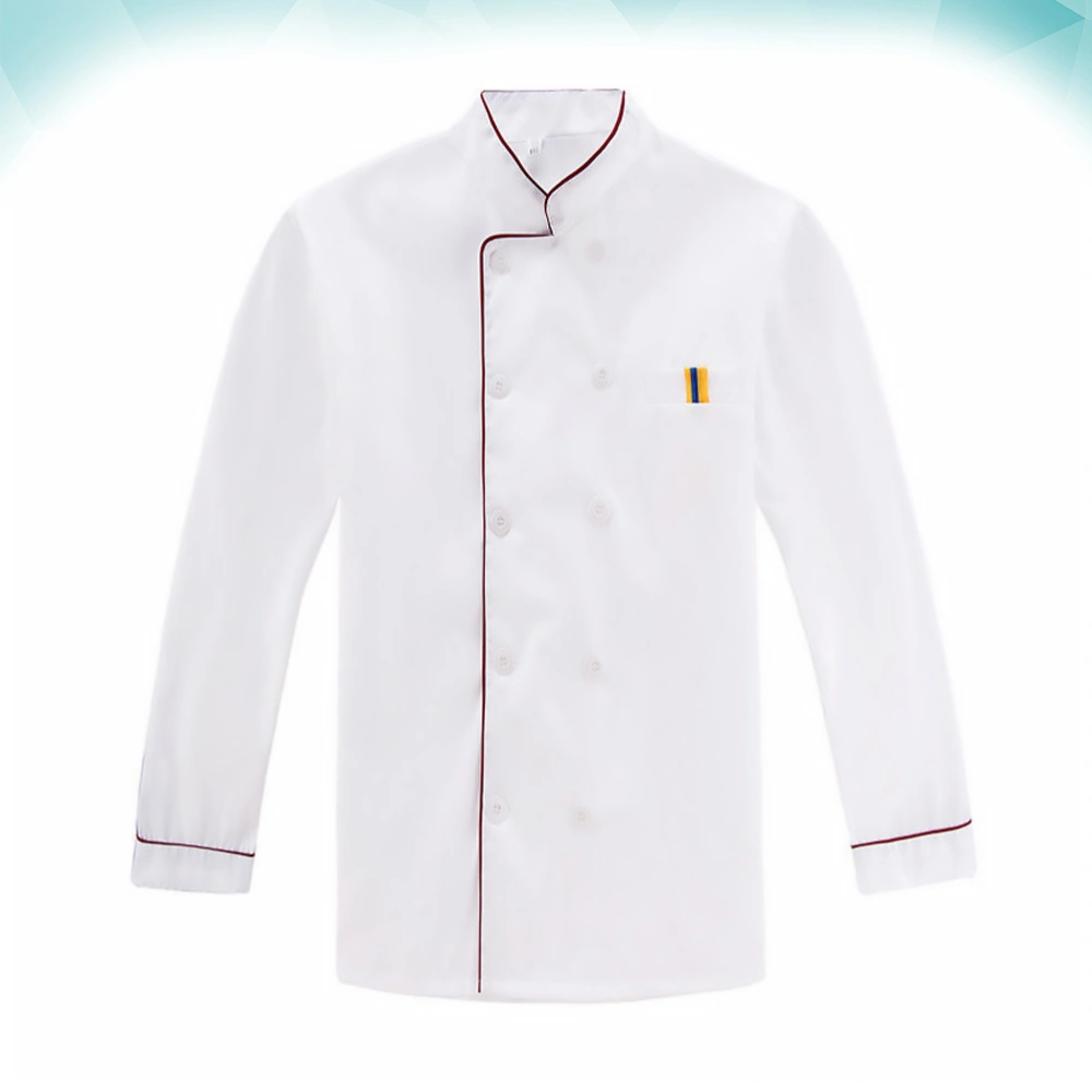 Uniforms Kitchen Cook Anti-splash Work Clothes Chef Clothes for Restaurant Bar Hotel Outdoor Barbecue (Red Embossed Long Sleeve Size XXL)