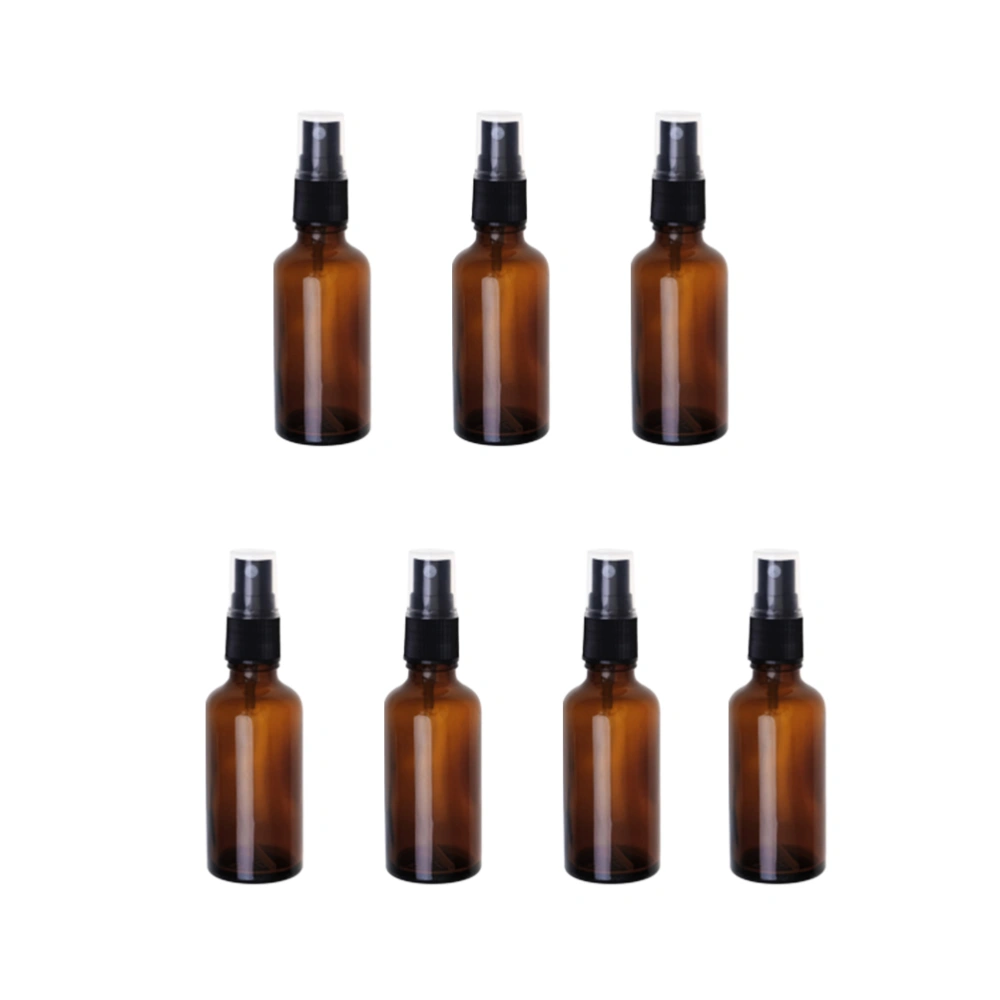 7Pcs Glass Spray Bottle Emulsion Subpackaging Bottle Press Pump Essential Oil Container Brown (100ml)