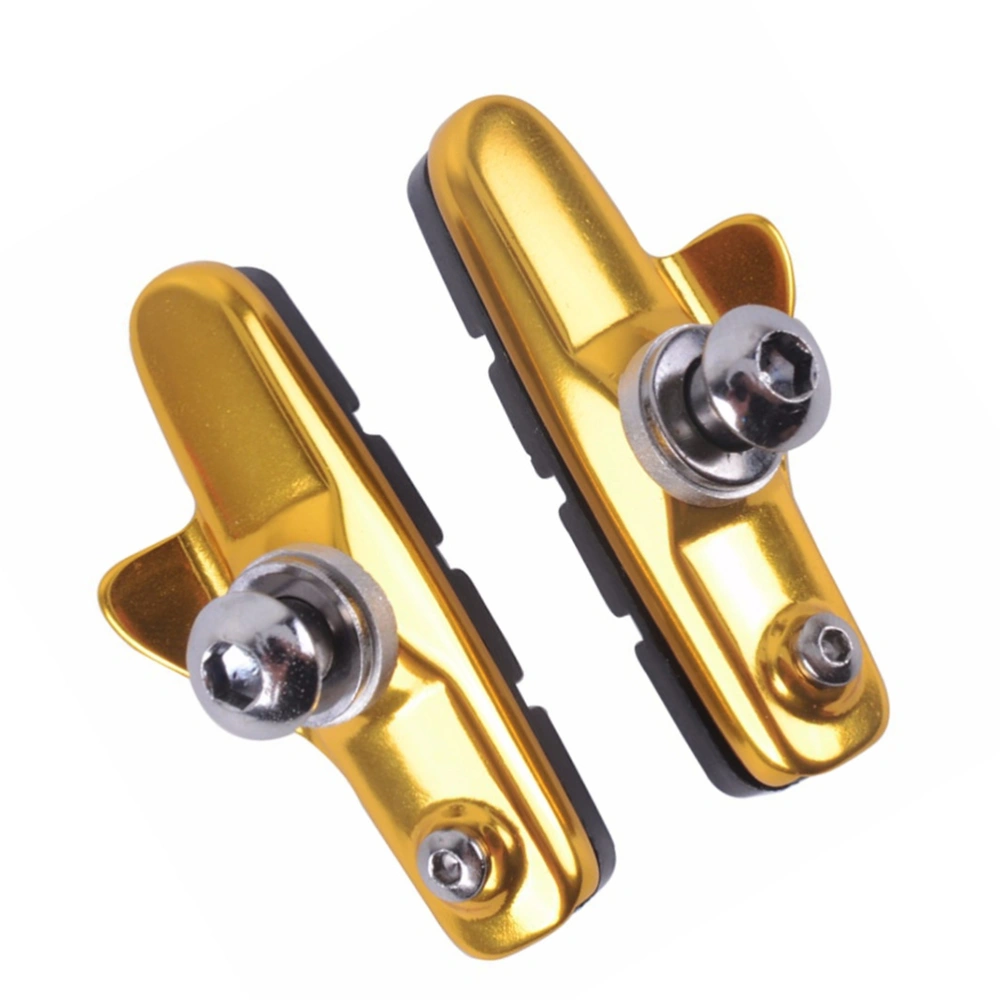 1 Pair Aluminium Alloy Frame Bike Brake Pads Set Road Mountain C-Brake Blocks Shoes No Noise No Skid Brake Pads (Golden)