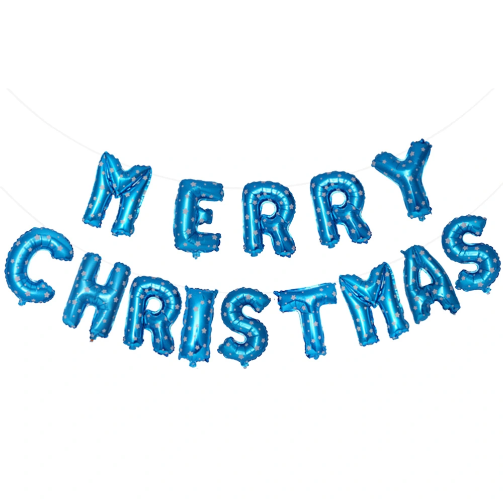 Christmas Foil Balloons MERRY CHRISTMAS Letters Banner 16inch Festive Holiday Decorations (Blue)