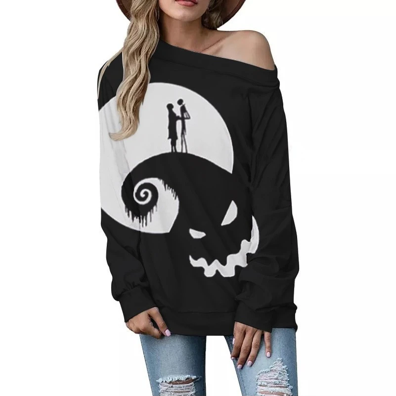 Women's Fashion Casual Printing Shoulder Long-sleeved Sweater