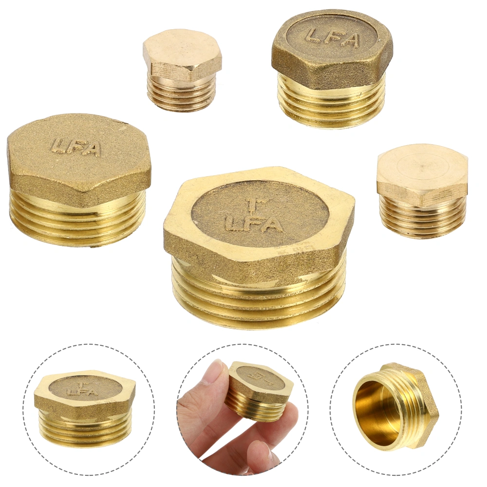 1 Set 5Pcs Brass Pipe Fittings Internal Hex Thread Socket Pipe Plug Set (Golden)