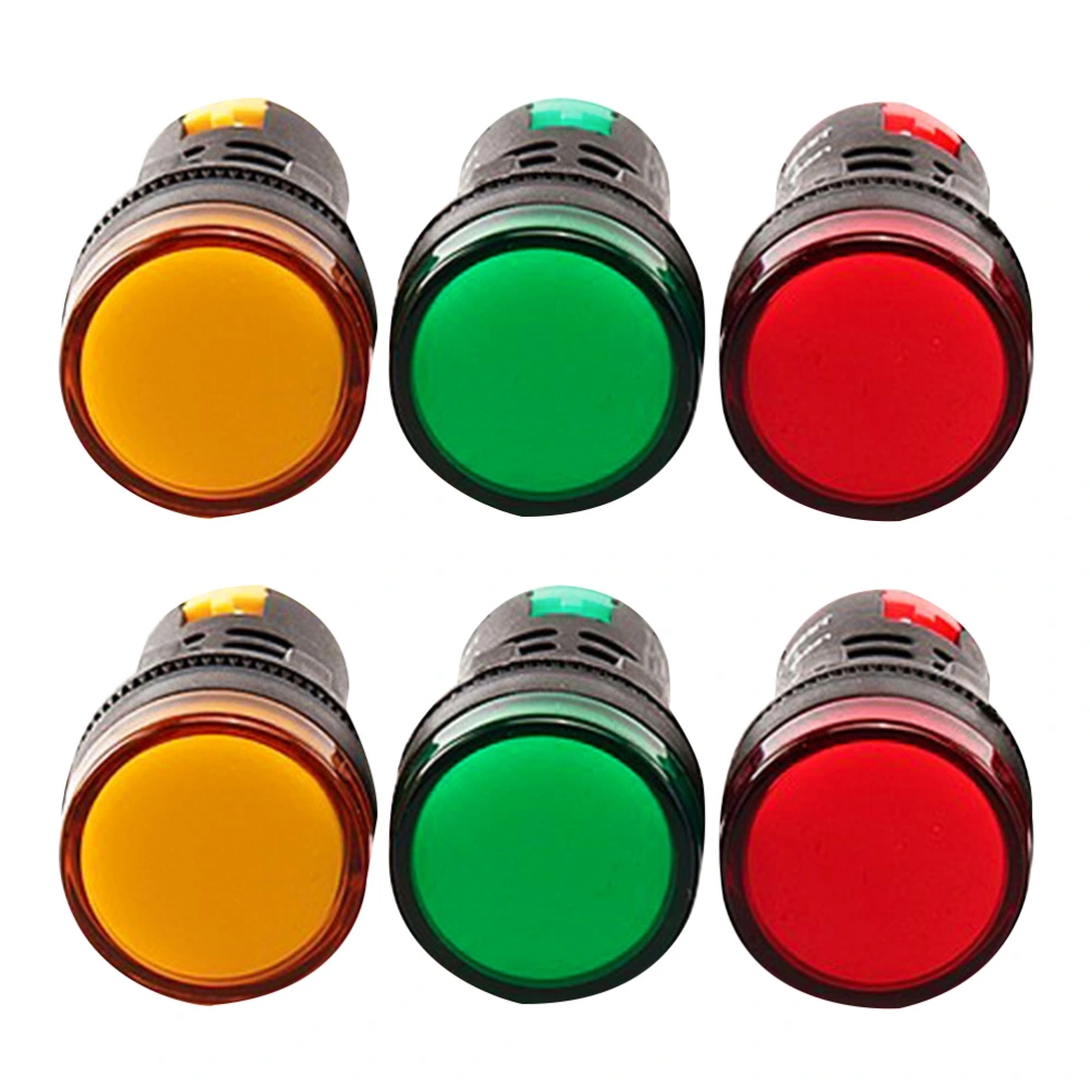 6Pcs Panel Mount Signal Power Led Indicator Light Green Red Yellow Pilot Lamp (24V Yellow +24V Red +24V Green, 2Pcs/Each)