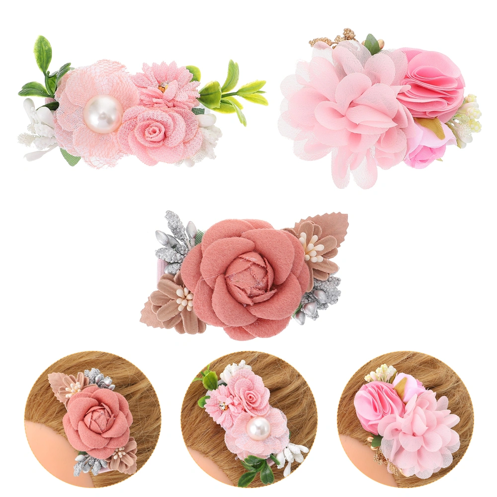 3pcs Children Faux Flower Hairpins Floral Hair Decoration for Girls Bride