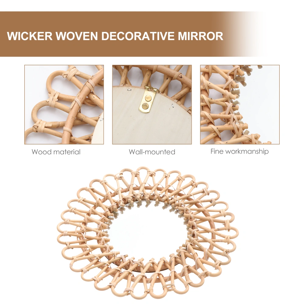 1PC Wicker Woven Decorative Mirror Rattan Woven Make-up Mirror Decor (Khaki)