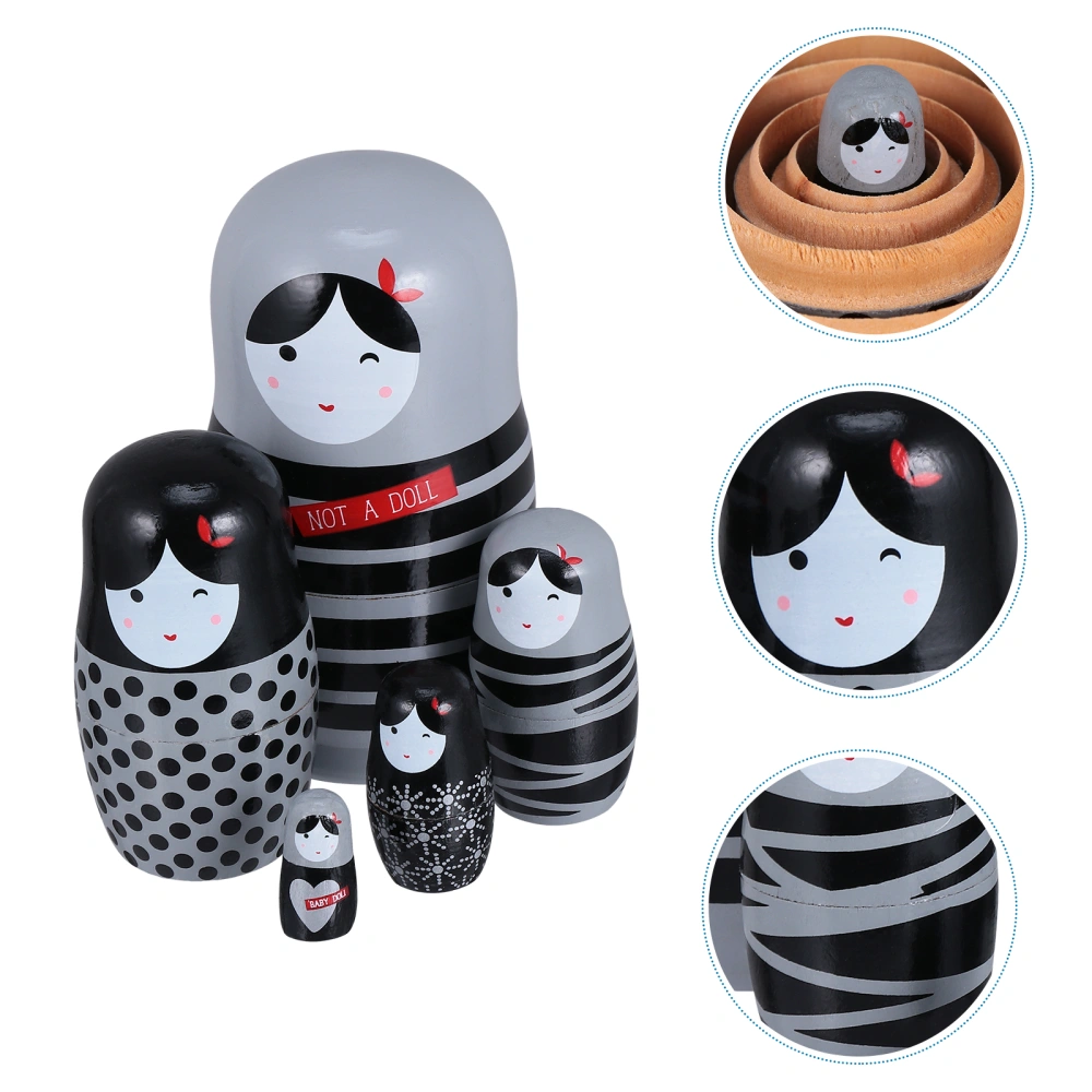 5pcs Wooden Matryoshka Doll Stacking Doll Toy Lovely Russian Nesting Doll