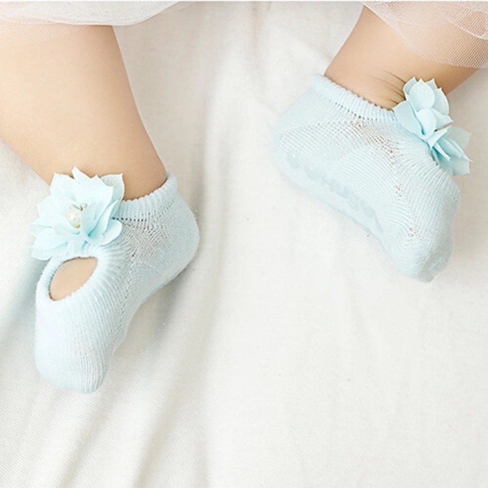 1 Pair Baby Cotton Socks for Girl Toddler Newborn Infant Anti Lace Flower Bow Tie Floor Socks - Size M(Sky Blue, Random Style)