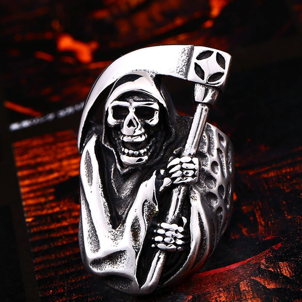 1PC Alloy Ring Reaper Scythe Ring Fierce Skull Ring Personalized Retro Ring