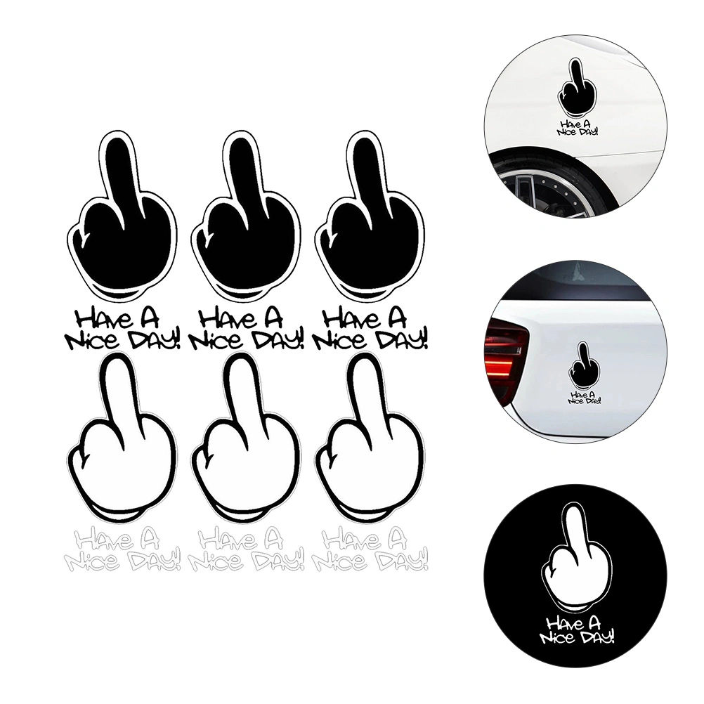 6pcs Middle Finger Car Sticker Funny Decals Cartoon Window Stickers For Trucks