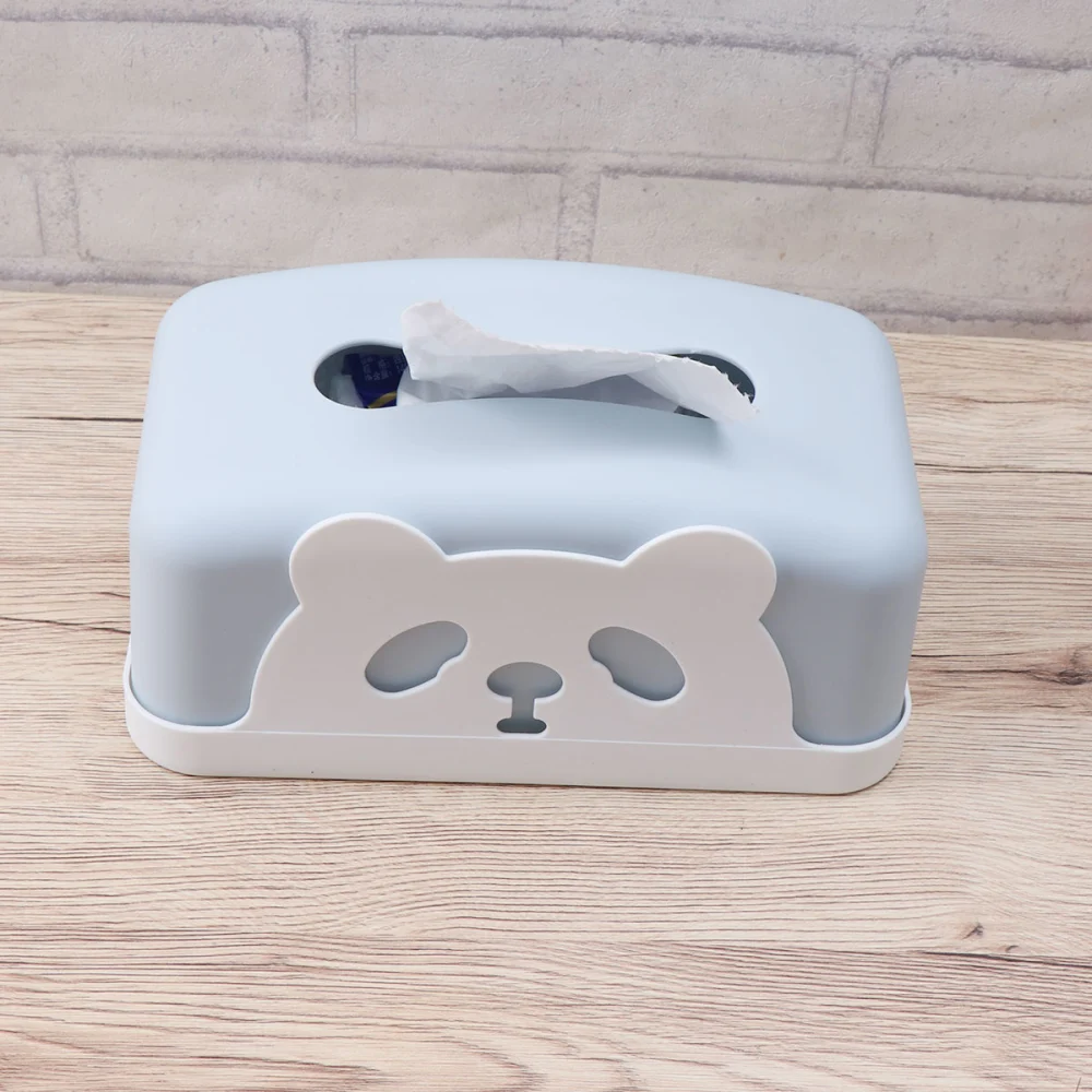 Desktop Napkin Storage Box Household Tissue Box Cartoon Panda Tissue Holder for Sitting Room Bedroom Blue