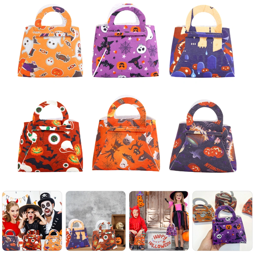 6pcs Halloween Treat Bags Halloween Pattern Handbags Party Candy Bags with Handles