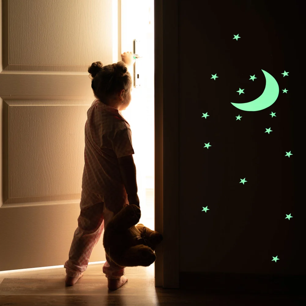 3 Sheets Self-adhesive Wall Sticker Luminous Moon Star Shape Wall Decals Decor