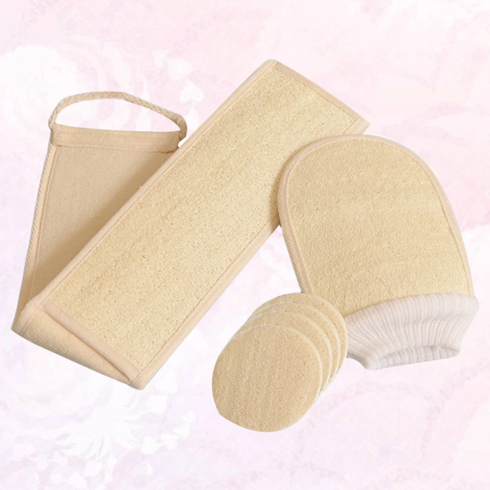 6pcs Natural Loofah Bath Set Exfoliating Luffa Loofa Gloves Back Wash Strap Body Scrubber Loofah Slices