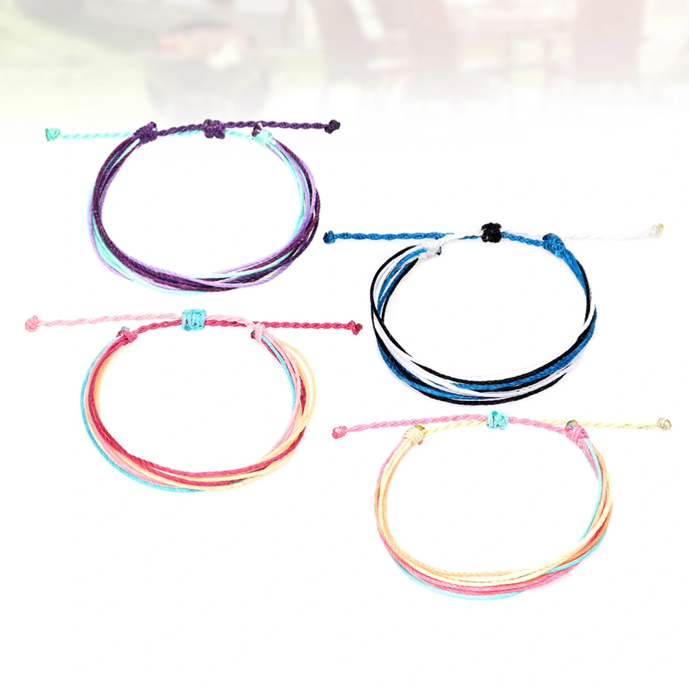 4Pcs Bohemian Style Bracelets Handmade Wax Line Woven Adjustable Bracelets Waterproof Hand Straps (Random Color without Repetition)