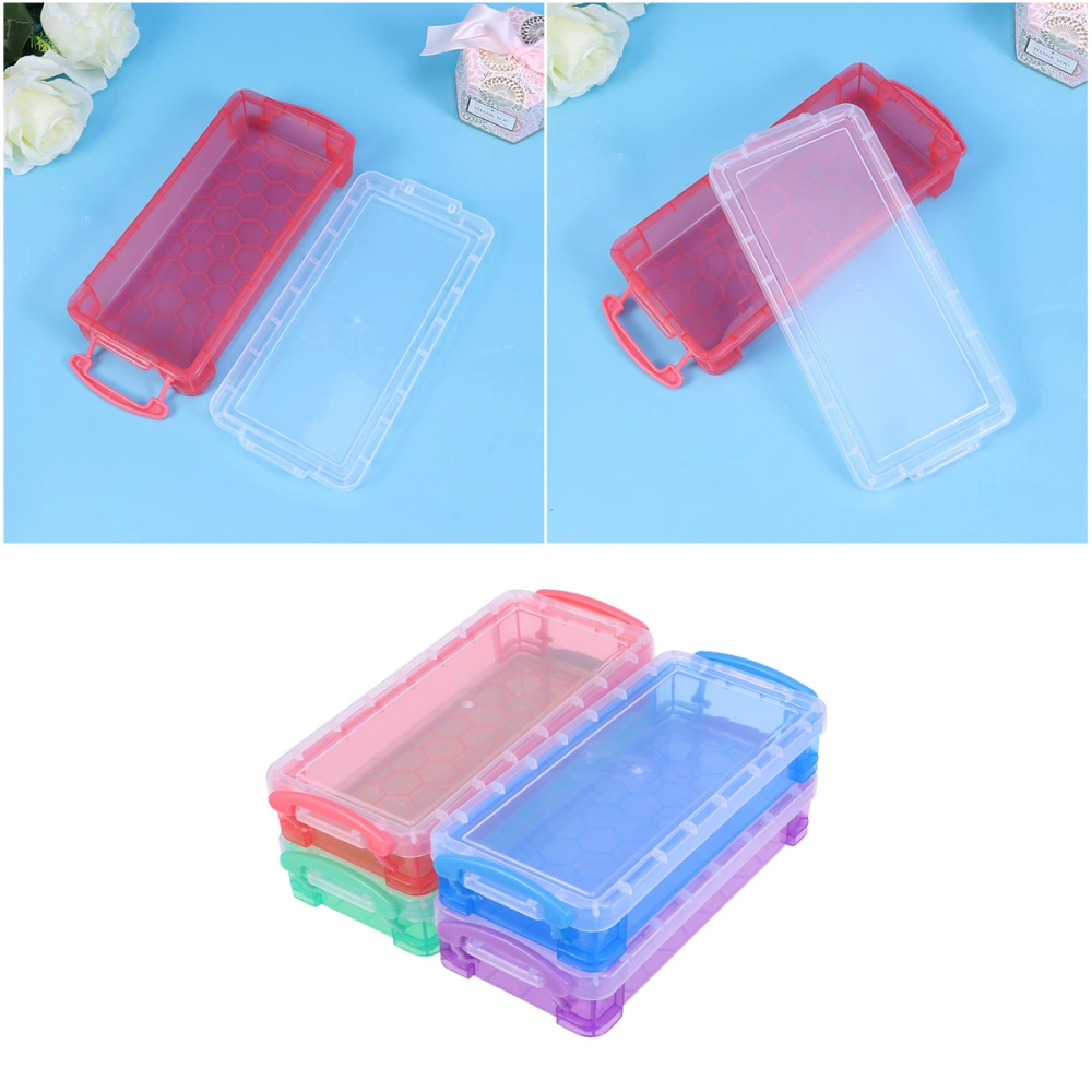 4pcs Multi-functional Transparent Pencil Case Plastic Pencil Box Storage Case Stationery Supplies for School Office (Random Color)