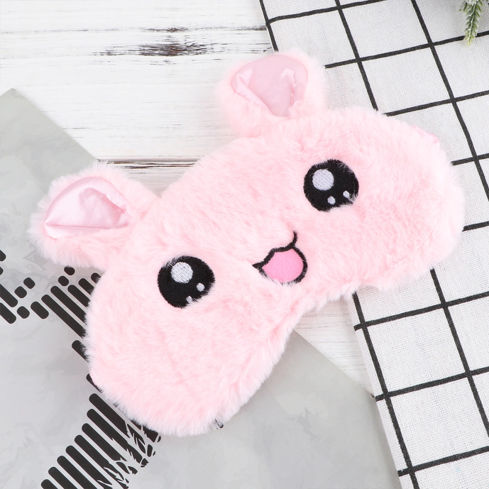 1Pc Cartoon Rabbit Pattern Plush Fluffy Eye Masks Deer Design Sleep Eyeshade Lightweight Comfortable Night Blindfold Wihtout Ice Bag (Pink)