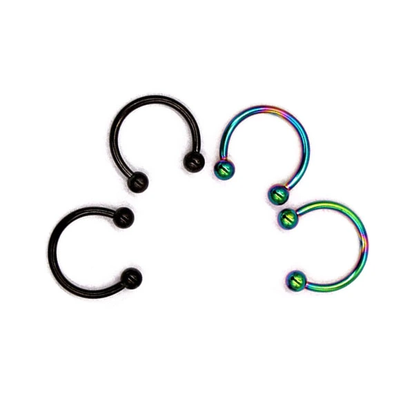 2 Pair of Stainless Steel Horseshoe Bar Nose Ring Septum Circular Barbell Tragus Earrings (Rainbow+Black)