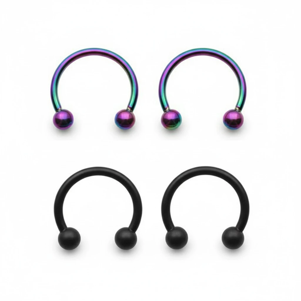 2 Pair of Stainless Steel Horseshoe Bar Nose Ring Septum Circular Barbell Tragus Earrings (Rainbow+Black)