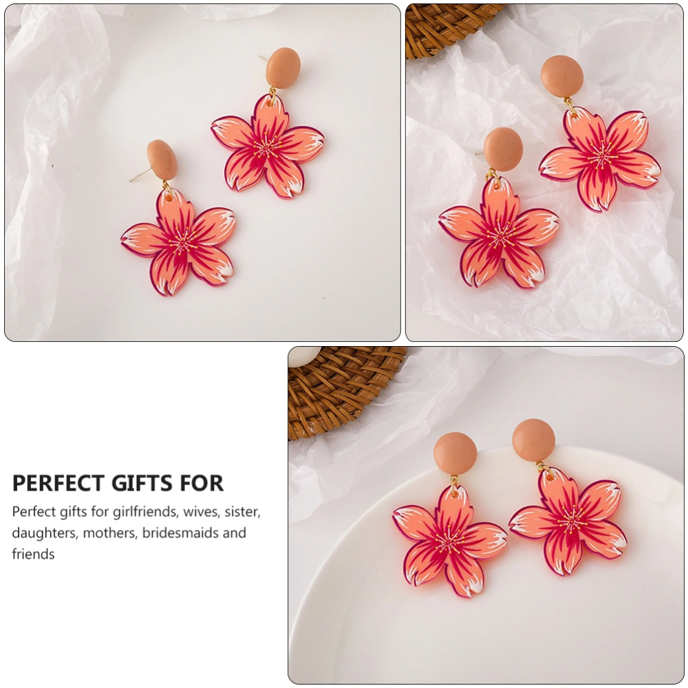 1 Pair of Retro Women Earrings Geometric Flowers Design Earrings Ear Accessory