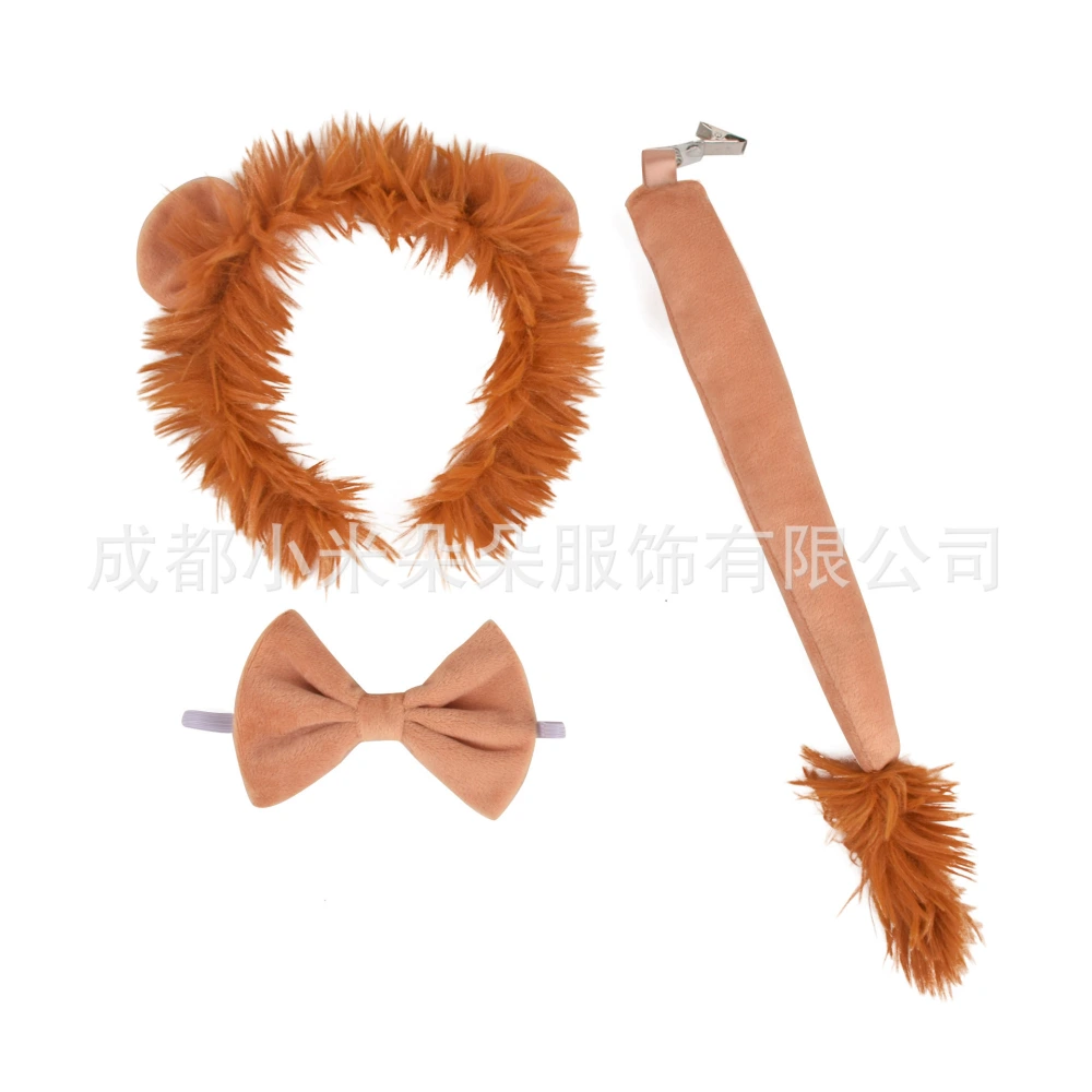 1 Set Lion Ears Headband Lion Cosplay Bowtie and Tail Halloween Party Costume Props