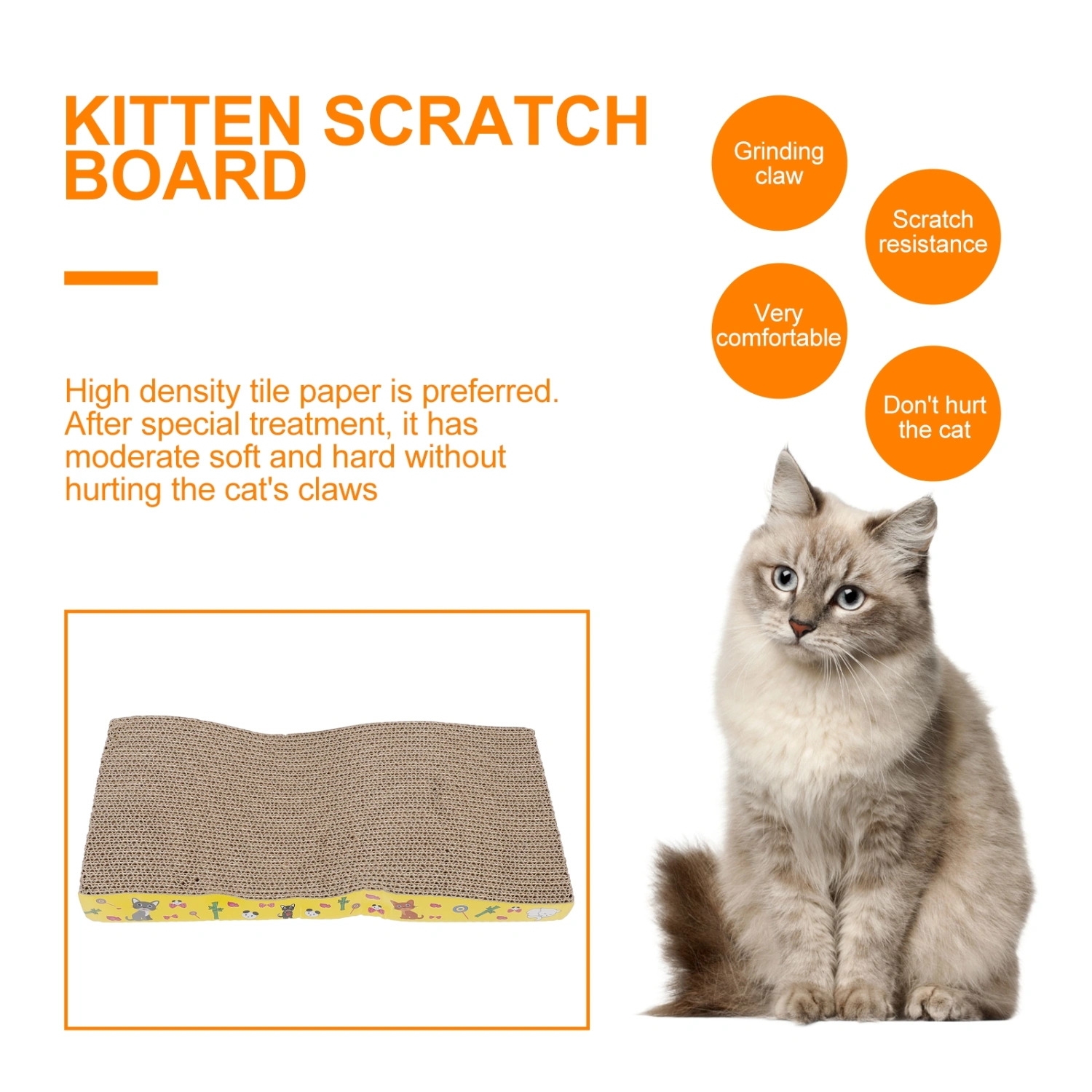 1PC Pet Cat Scratch Board Wave Shaped Cat Grinding Claw Plate Funny Cat Grinding Claws Board Toys Pet Wear Resistance Trick Cat Scratching Toy for Home Pet Store
