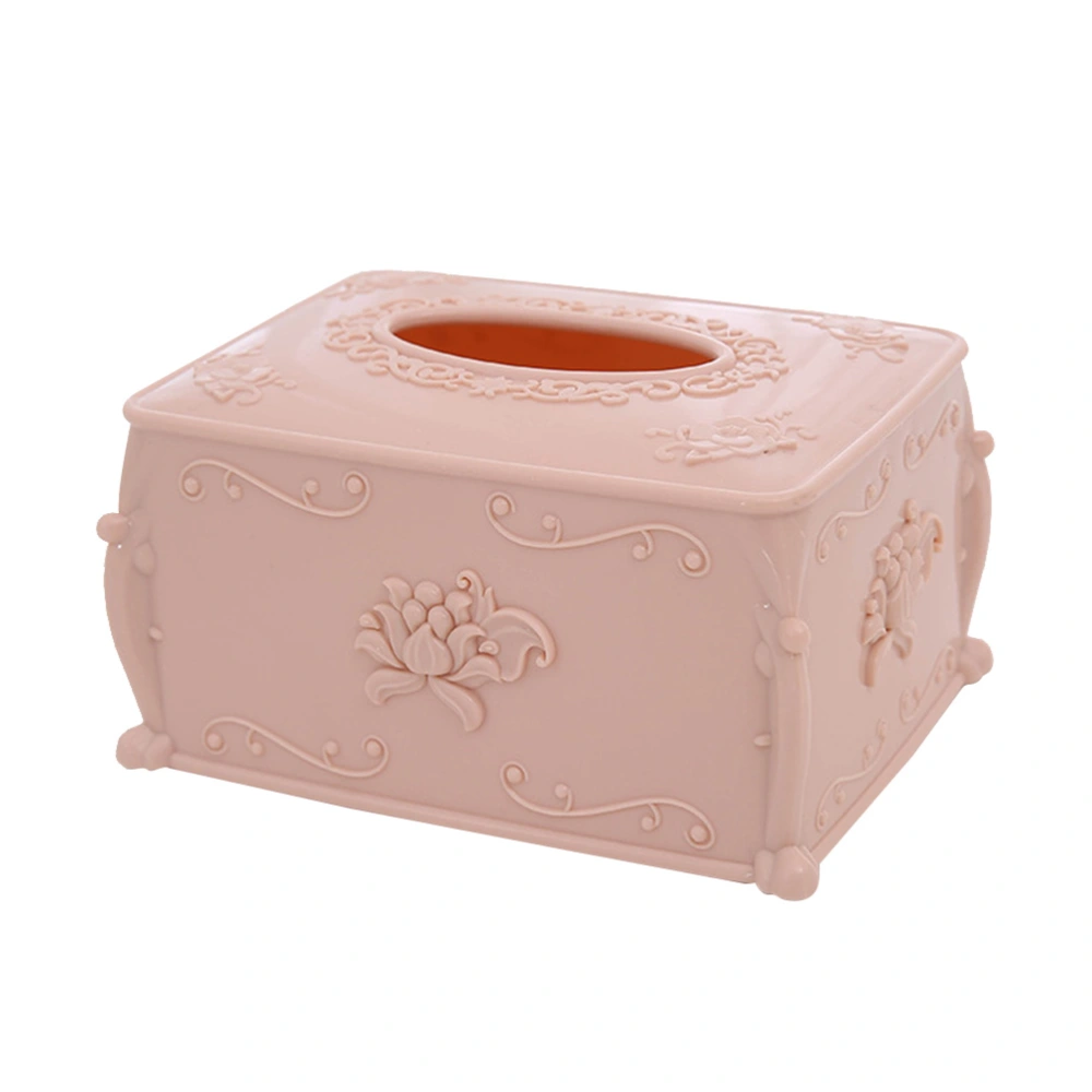 European Style Napkin Box Carving Plastic Tissue Holder Paper Towel Boxes for Car Home Hotel (Pink)