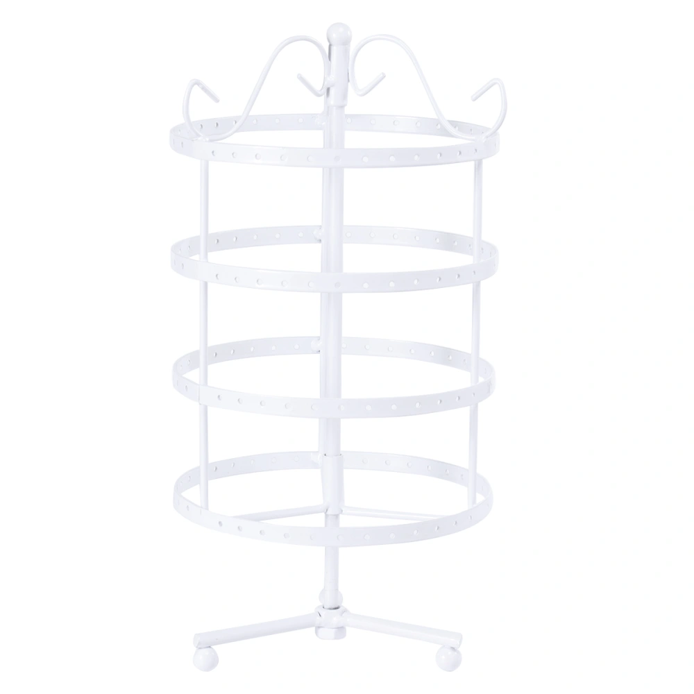 4-Tier 144 Holes Round Shaped Rotating Earrings Jewelry Metal Display Stand Rack Holder - Size M (White)