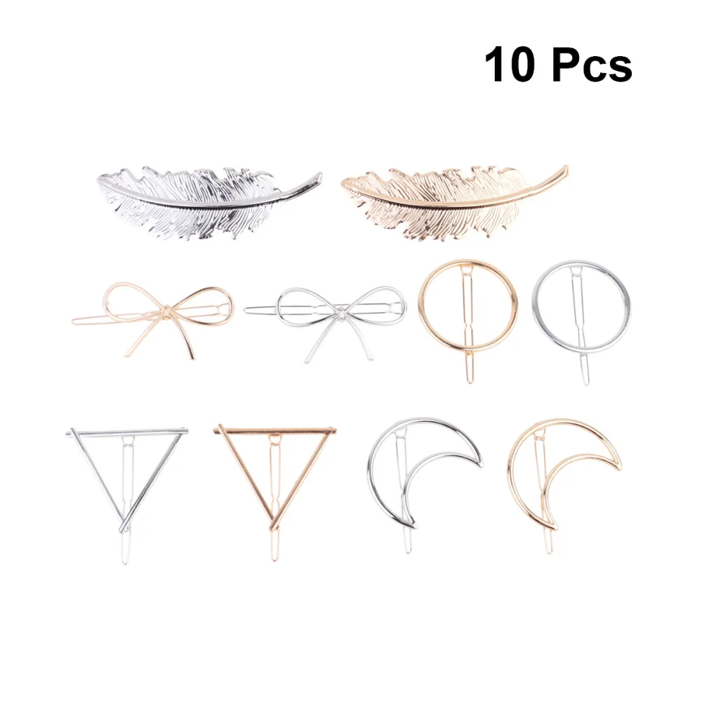 10pcs Moon and Bow Design Hair Geometric Hair Clip Girl Bobby Pin Delicate Barrettes Styling Woman Headdress Accessories 