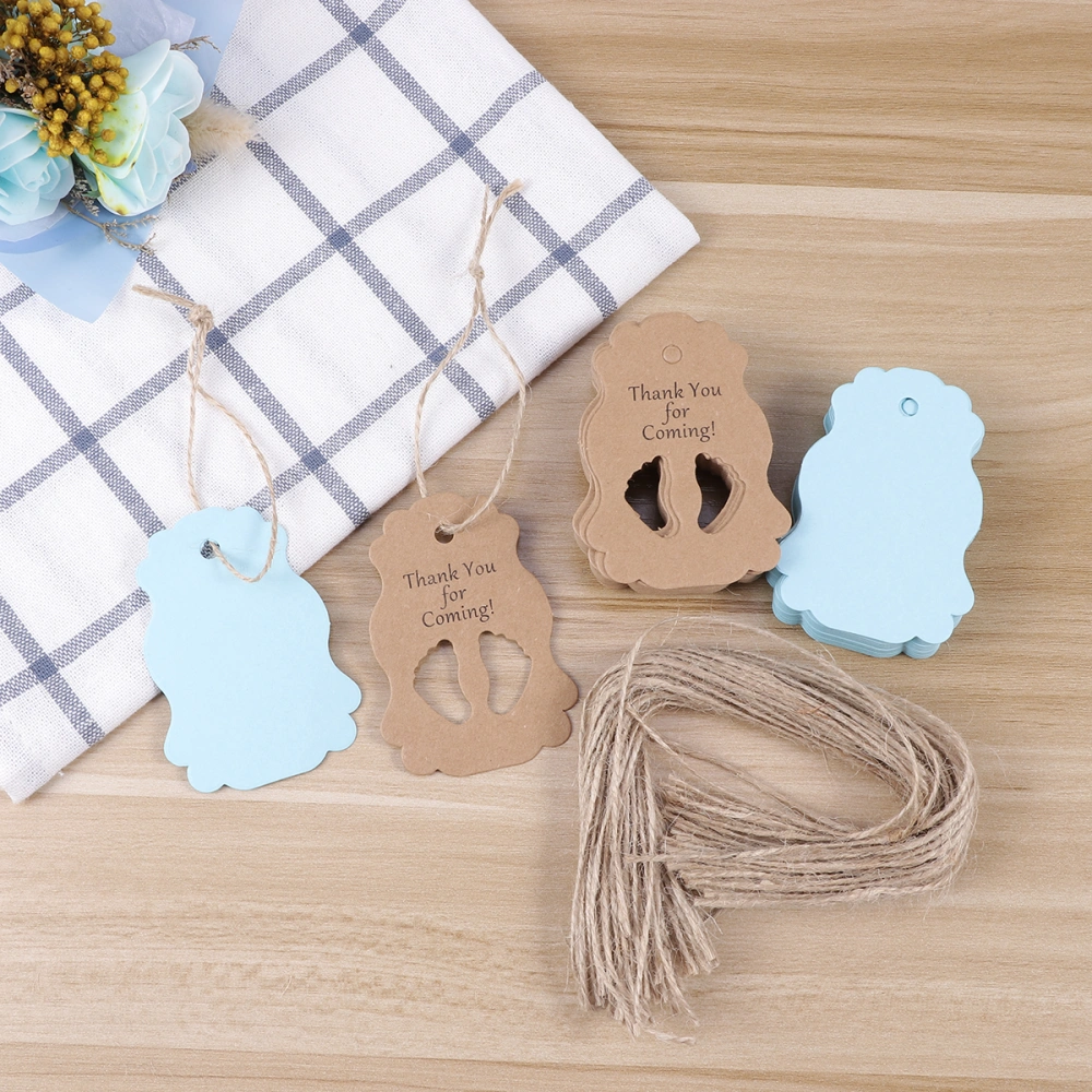 50pcs Baby Feet Thank You for Coming Tags Baby Shower Party Thank You Tags Kraft Paper Gift Tags (Blue)