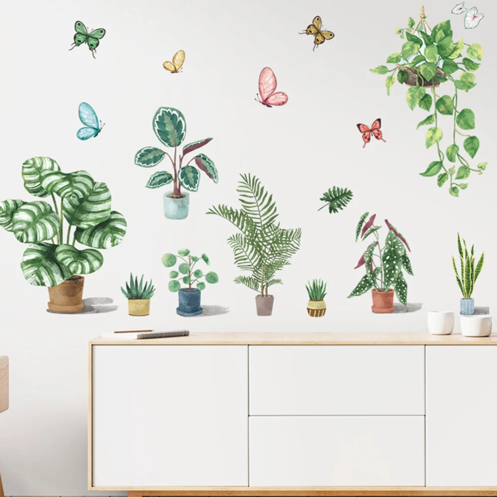 2 Sheets Home Decors Plant Bonsai Wall Stickers Wall Decals Butterflies Wallpaper