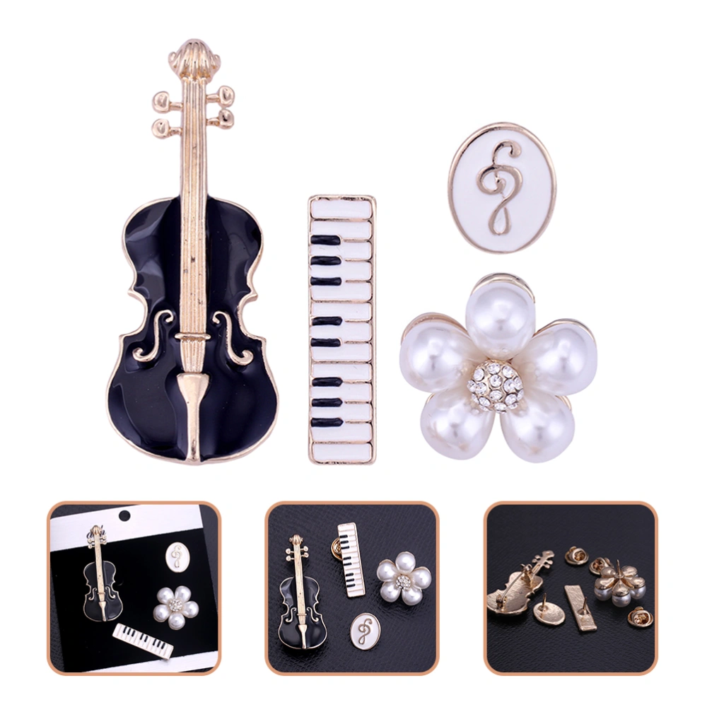 4pcs Collar Pin Violin Brooch Pin Elegant Musical Instrument Lapel Pin for Women