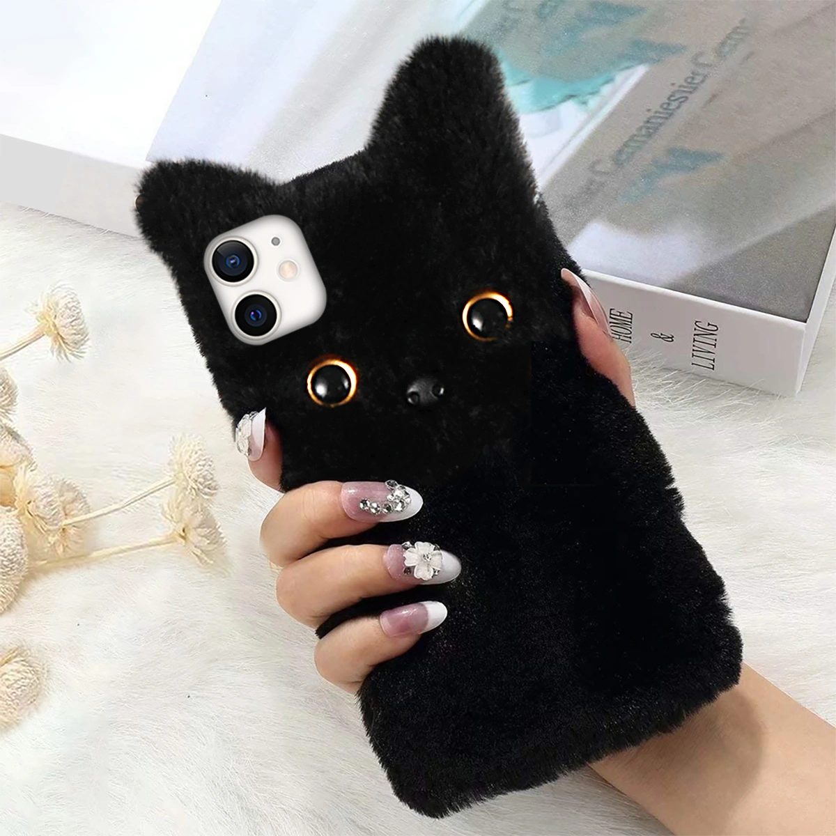 Plush Lovely Cat Phone Cover Chic Phone Protective Case Compatible for iPhone 11