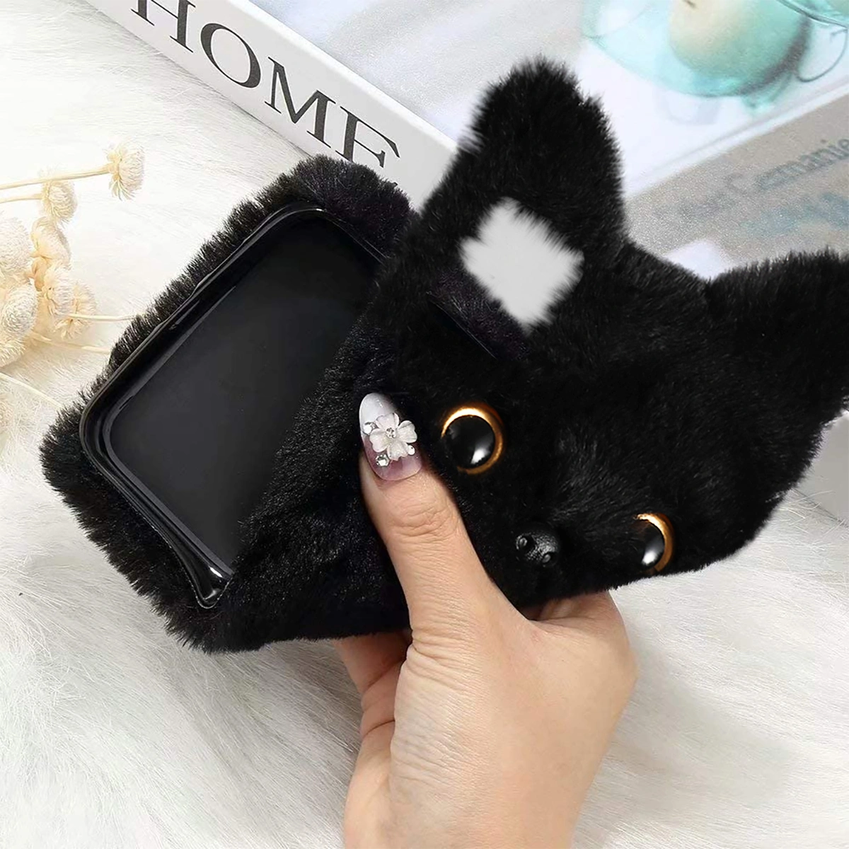 Plush Lovely Cat Phone Cover Chic Phone Protective Case Compatible for iPhone 11