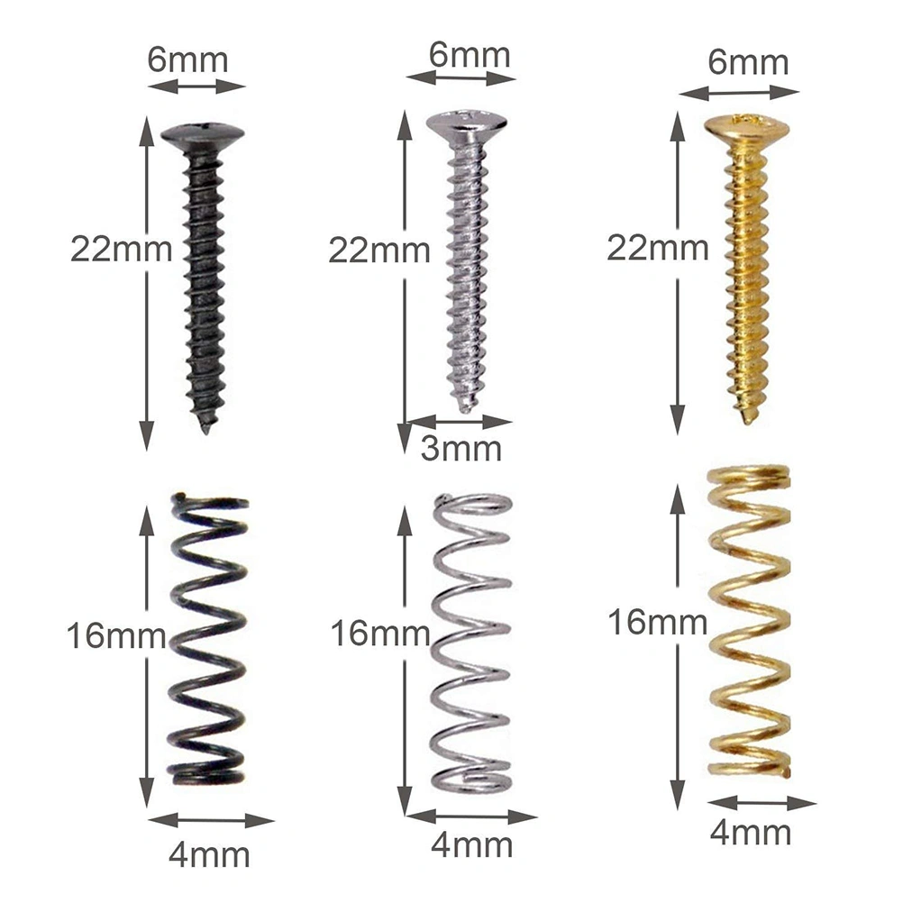 Pack of 6 Electric Guitar Single Coil Pickup Screws with Springs (Silver)