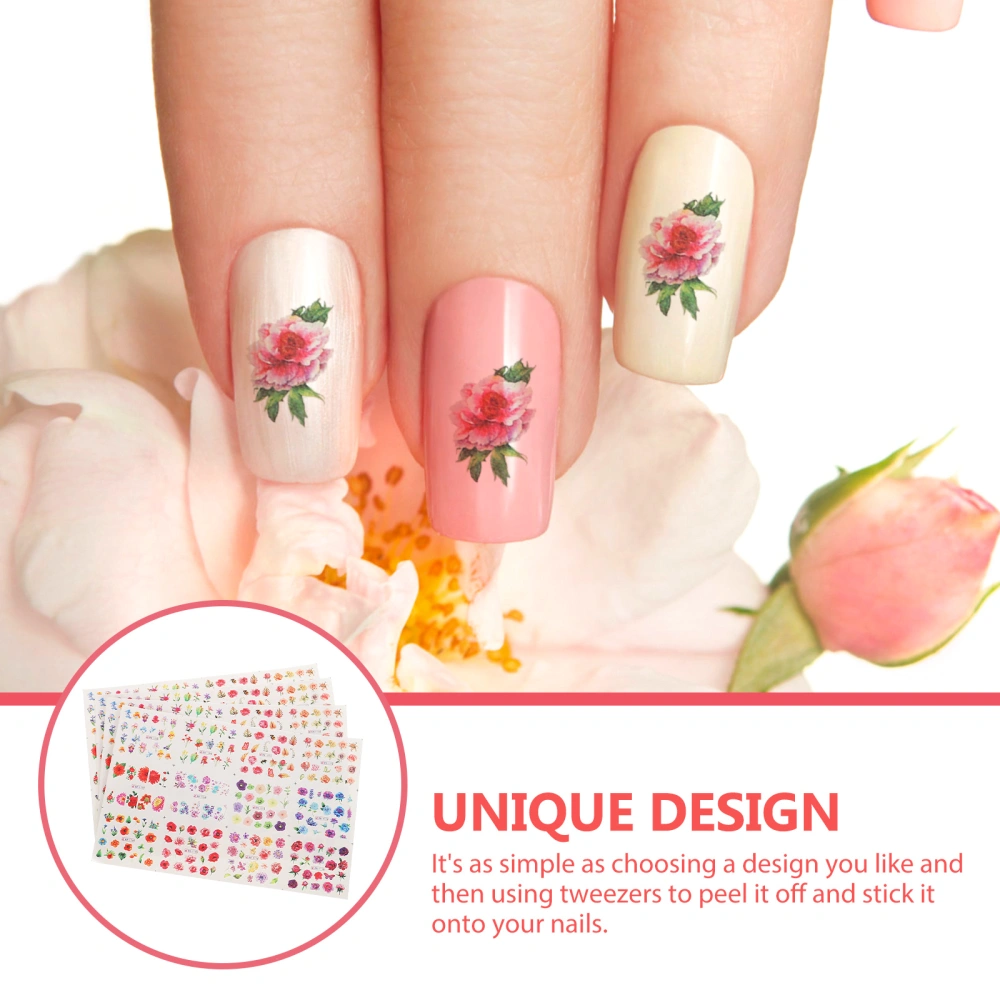 4 Sheets Flower Pattern Nail Art Stickers Nail Decoration Decals Manicure Sticker