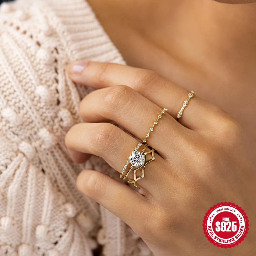 S925 Sterling Silver Six Claw Diamond Ring